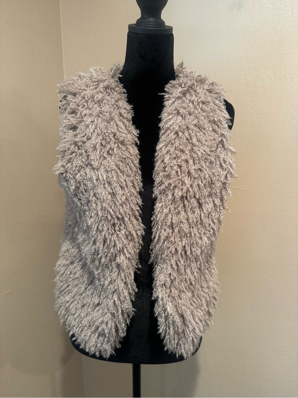 Angie Shaggy Champagne Beige Faux Fur Lined Vest. Chic, Warm and Cozy